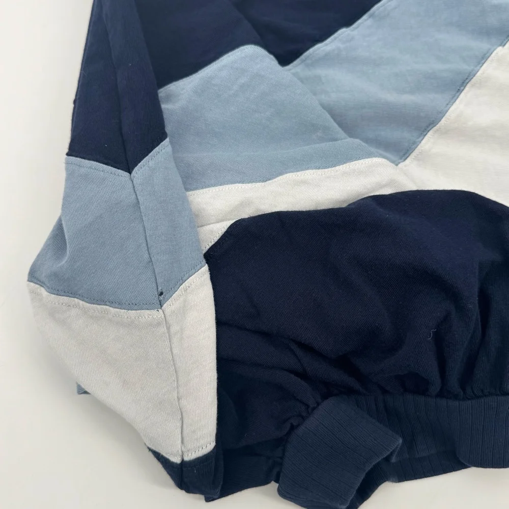 Free People Barrel Wide Leg Joggers M 100% Cotton Blue Colorblock - Picture 10 of 10